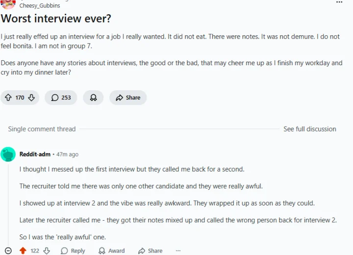 Señales de que una entrevista salió bien - Reddit